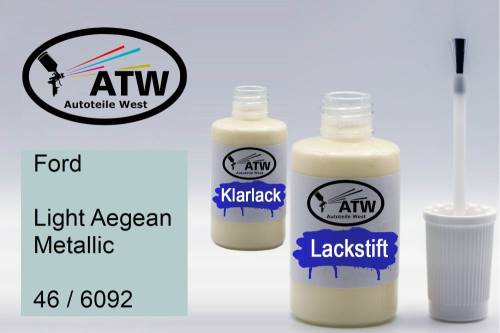 Ford, Light Aegean Metallic, 46 / 6092: 20ml Lackstift + 20ml Klarlack - Set, von ATW Autoteile West.